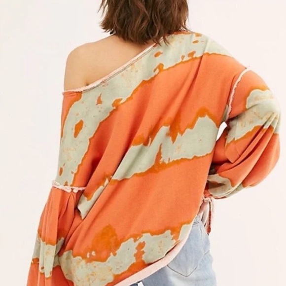 Free People Feels Right Pullover in Orange Tie Dye, Oversized, Slouchy, Size S - Picture 2 of 8